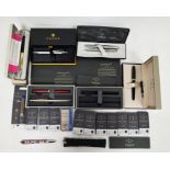 V Collection of pens including a 1970's cased Parker 61 fountain pen, two Parker Sonnet fountain