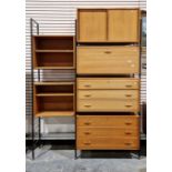 Mid-century Staples Ladderax teak modular shelving unit, comprising two chests of three long