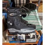 Pair of Inliners ABEC-5 roller skates, together with two pairs of curtains, a Walton green and white