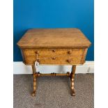 A Burr Maple Work Table With Two Drawers And Lidded Compartments To The Top One. Circa 1850