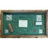 A Large Oak Framed Wall Display Case With Vintage Fishing Tackle And Equipment.