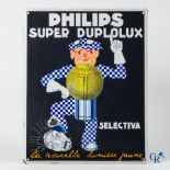 Philips Super Duplolux. Enamel advertising sign for car headlights from Philips. Enamel Koekelberg 1