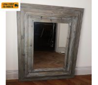 A distressed painted frame wall mirror with bevelled plate. 105x84cm.
