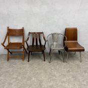 A vintage bent ply Boa chair by Emmemobili together with a tan leather upholstered folding