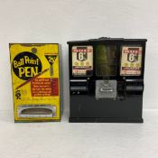 A vintage American Dean Rite Master ball point pen vending machine together with a Quiz gum-ball