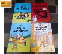 A set of four vintage reproduction 'Adventures of TinTin' posters. Unframed. 70x50cm.