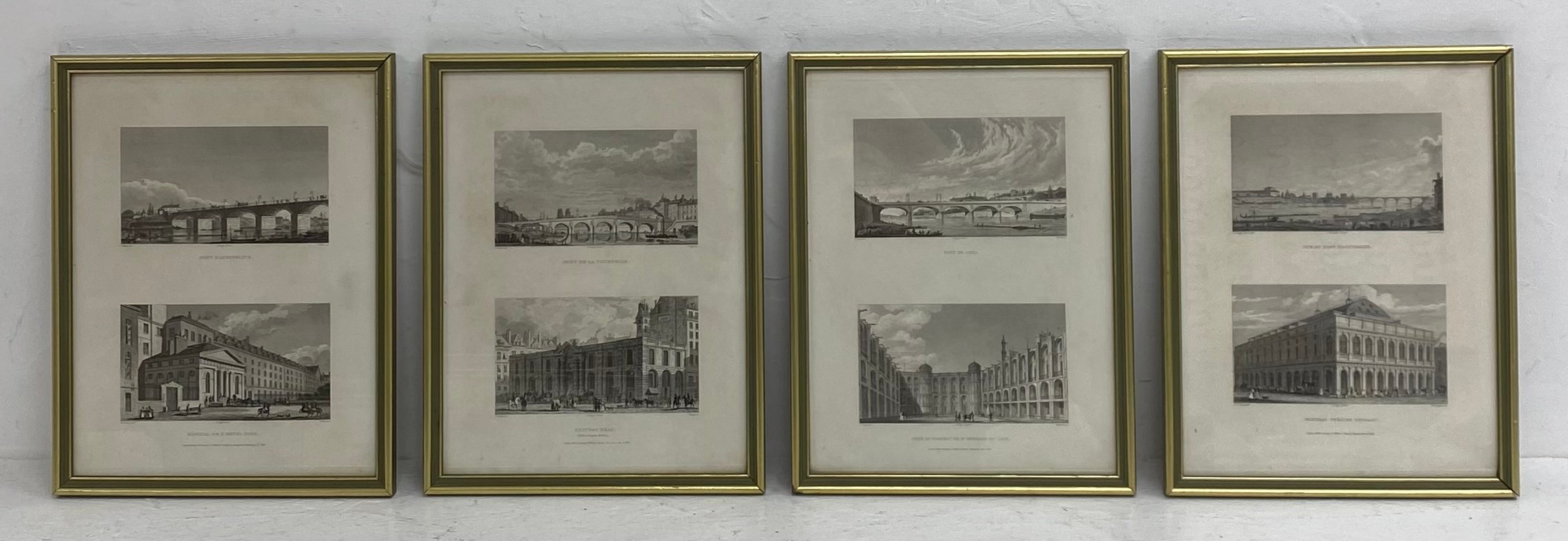 A set of eight French architectural engravings from 'Paris and it's Environs...the drawings made