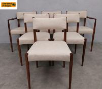A set of six mid-century Santos rosewood 'Knightsbridge' dining chairs including two carvers by