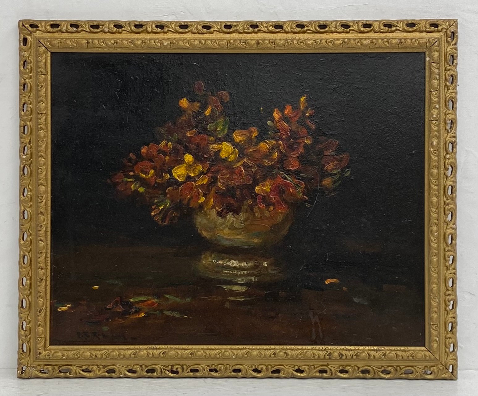 An early 20th century oil on board, still life flowers, by S. Richardson. Signed bottom left in a