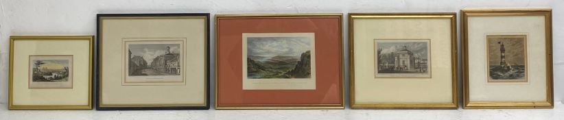 Five 19th century and later hand coloured engravings. All framed and glazed. H.28 W.38cm largest