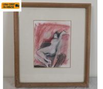 A mid century framed and glazed pastel nude study, monogrammed AR. 41x36cm.