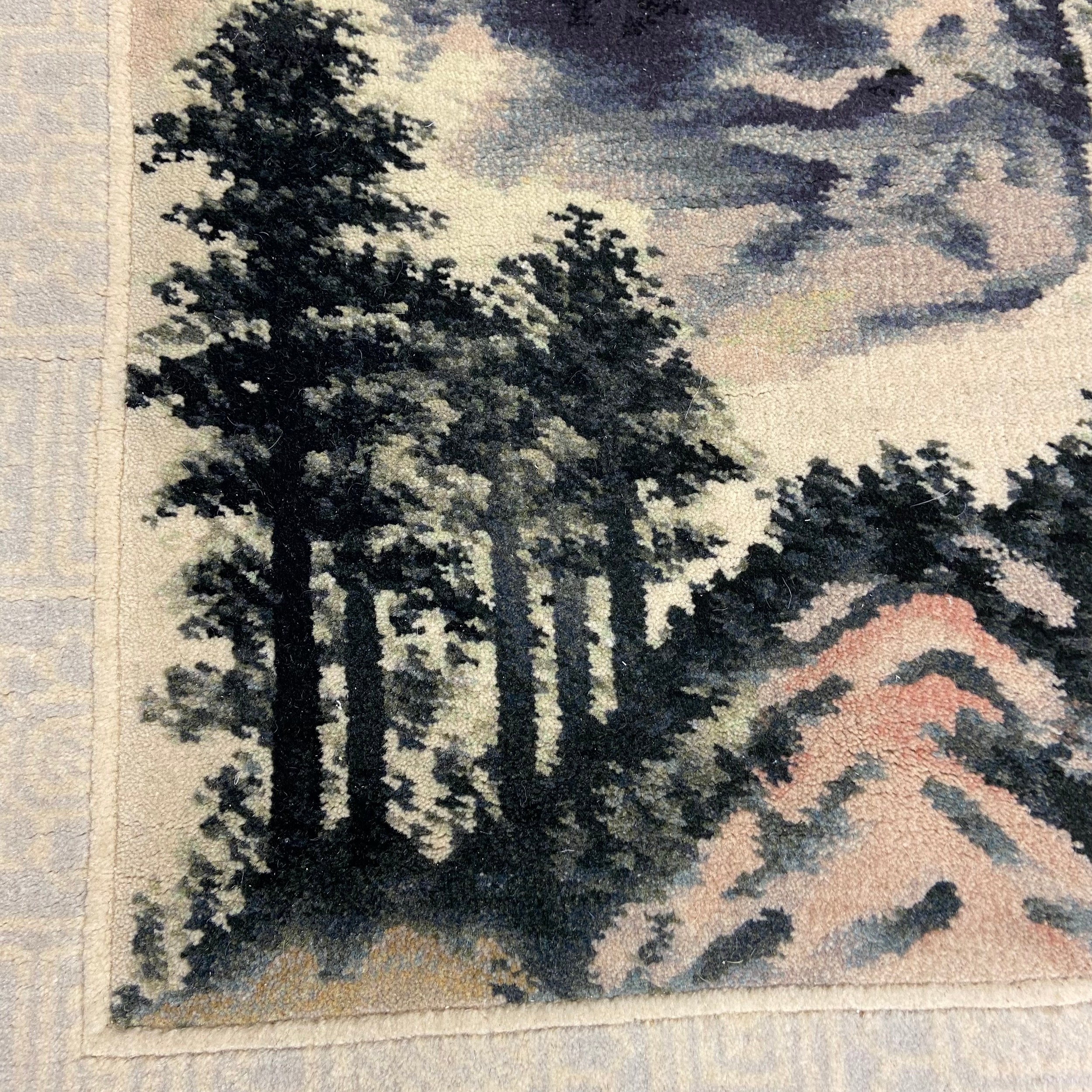 A pair of vintage Chinese part silk wall hanging rugs each with central vignette depicting a - Image 3 of 8