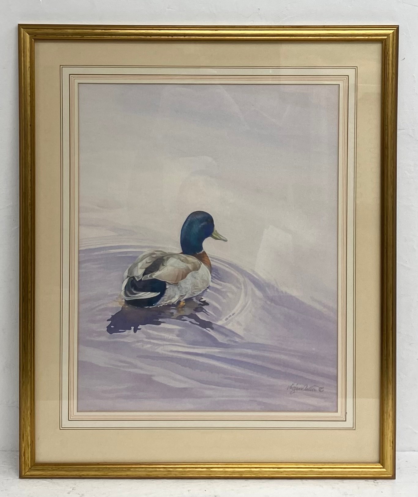Virginia Austin (Virginia Miller b.1951), a large contemporary watercolour portrait of a duck,