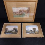 A 19th century framed and glazed watercolour, farmhouse in a landscape along with two similar