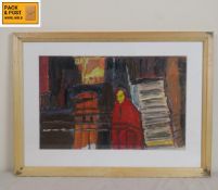 A mid century oil on paper, expressionist figural study, framed and glazed. 45x33cm.