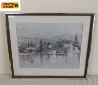 T Gordon Moffat, ink and wash, Lake Annecy, signed and inscribed to the reverse. 53x45cm.