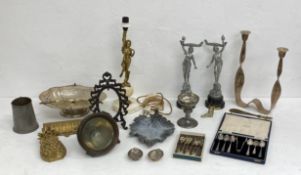 A mixed collection of metal items to include a set of silver plated Mappin & Webb teaspoons and