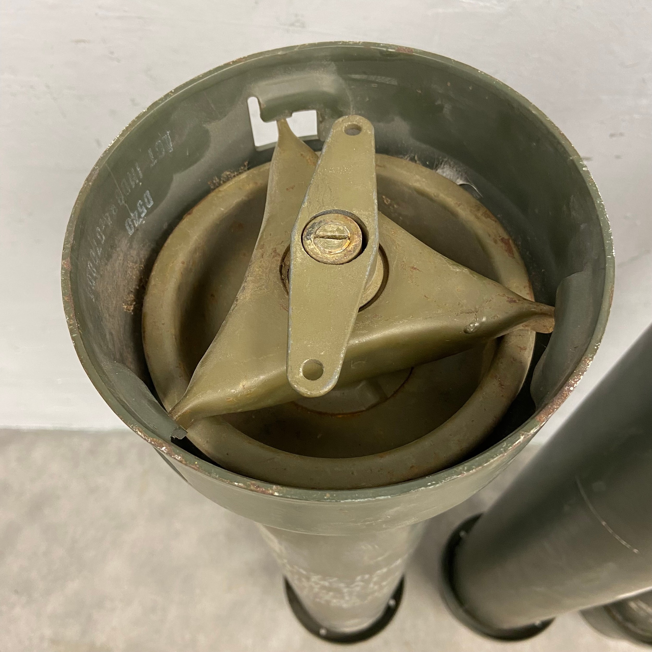 Of military interest; three painted green metal US artillery 155mm shell containers from an M777 - Image 3 of 5