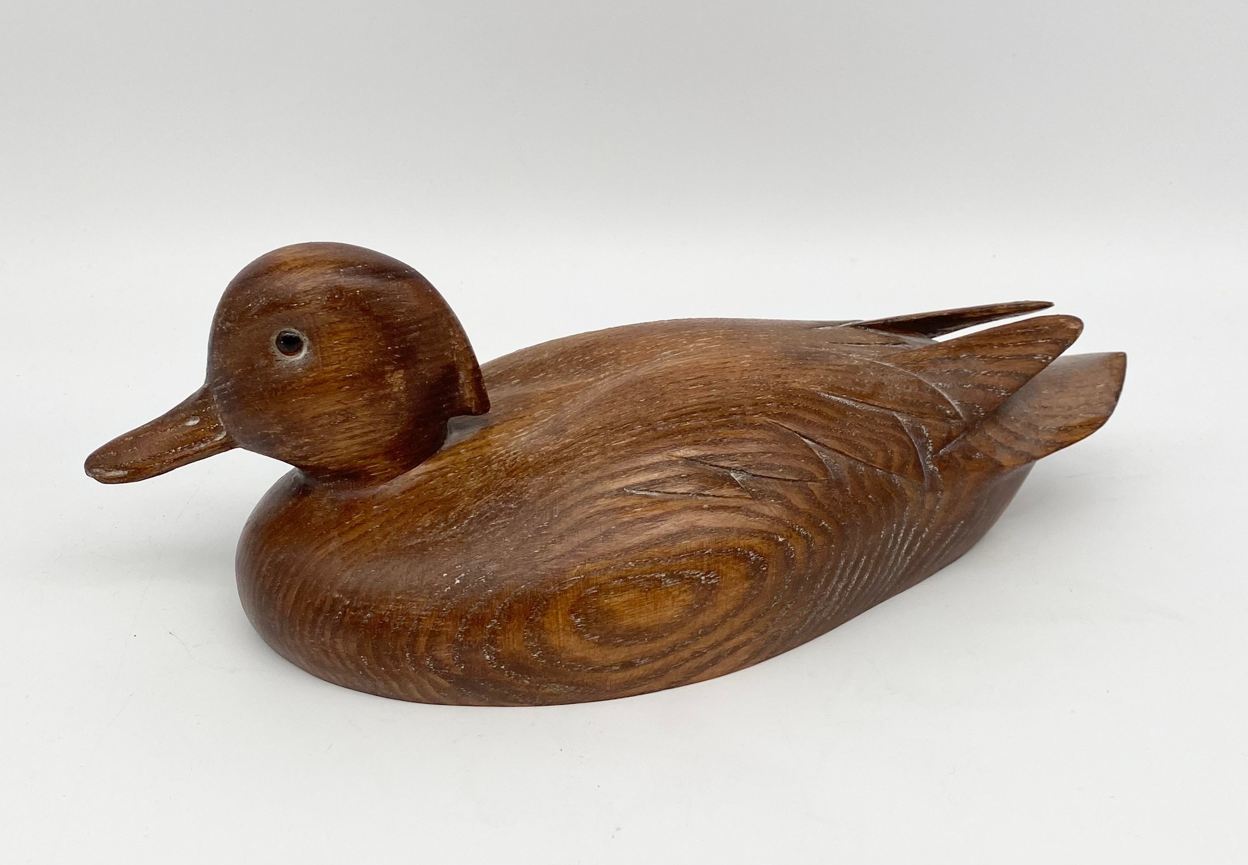 A vintage carved ash decoy duck titled 'Teal Drake' by Archie Thomson together with another - Image 3 of 4