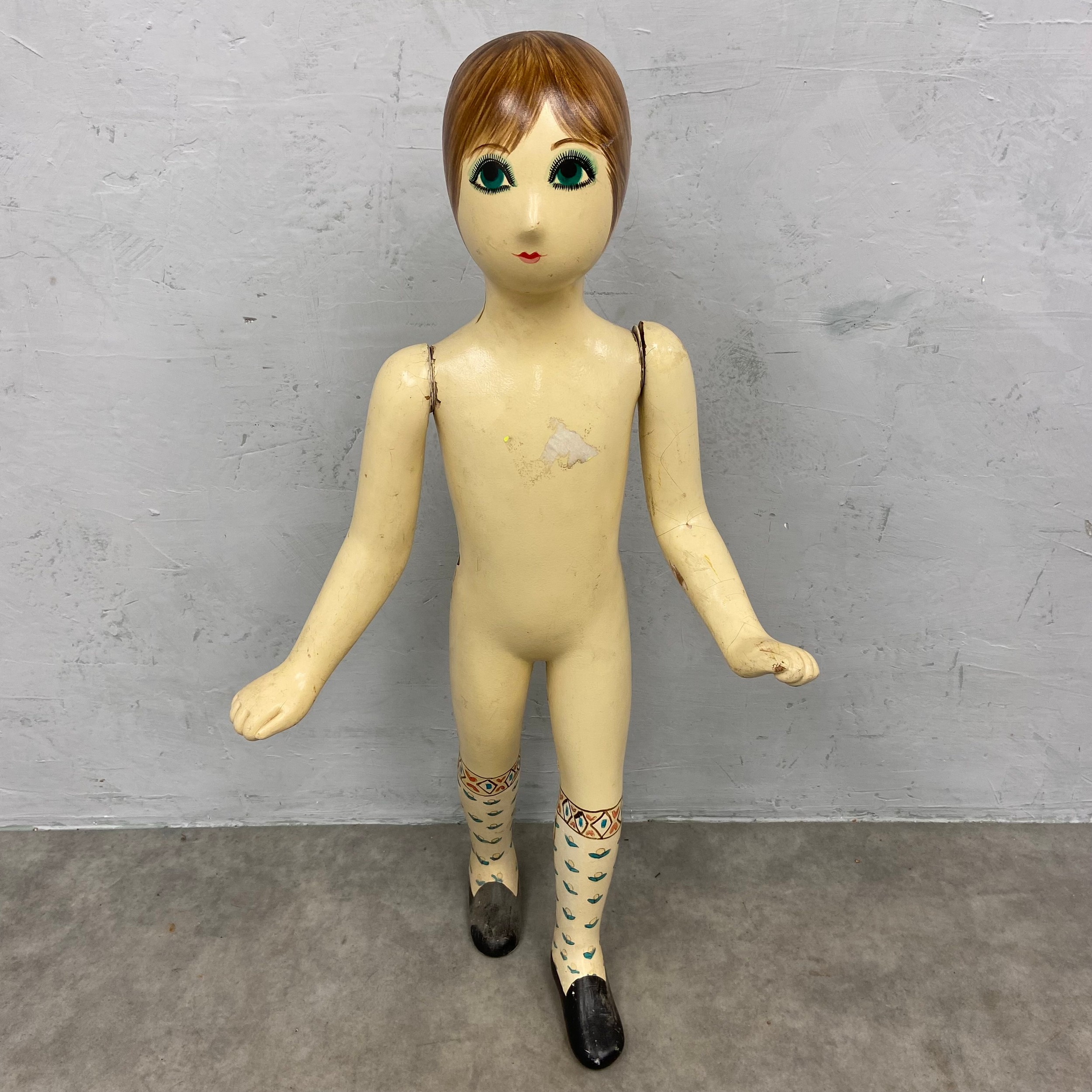An early 20th century hand painted child's mannequin with articulated arms together with a vintage - Image 2 of 8