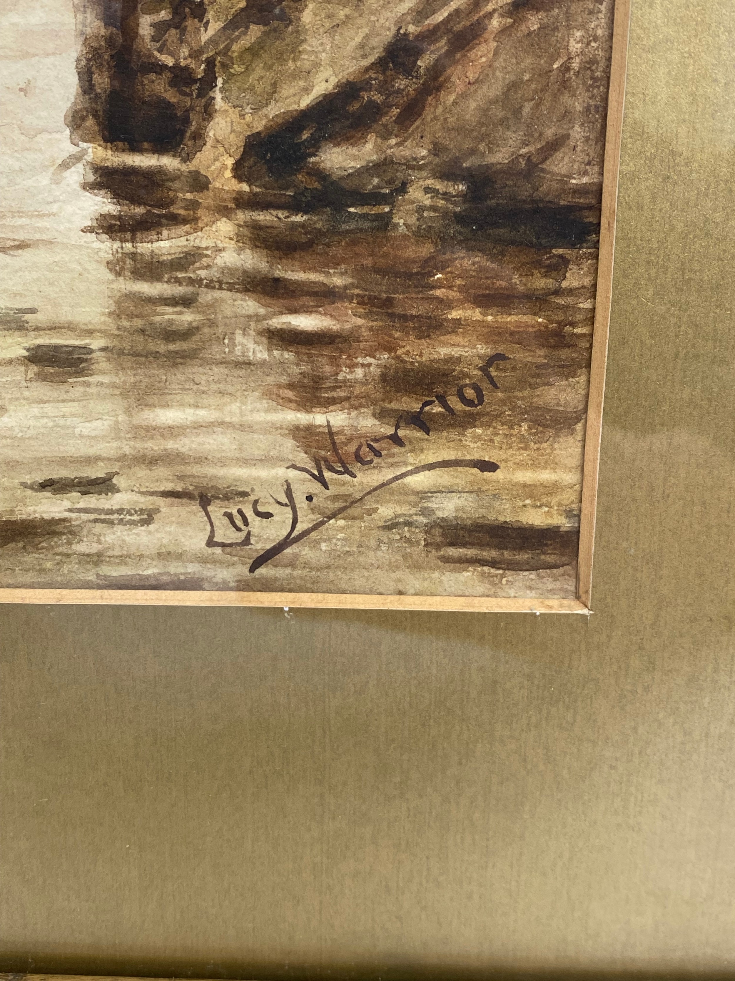 A pair of 19th century watercolour paintings depicting waterfalls in country landscapes by Lucy - Image 4 of 6