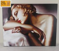 After Tamara de Lempicka, La Dormeuse, reproduction on canvas. 74x59cm.