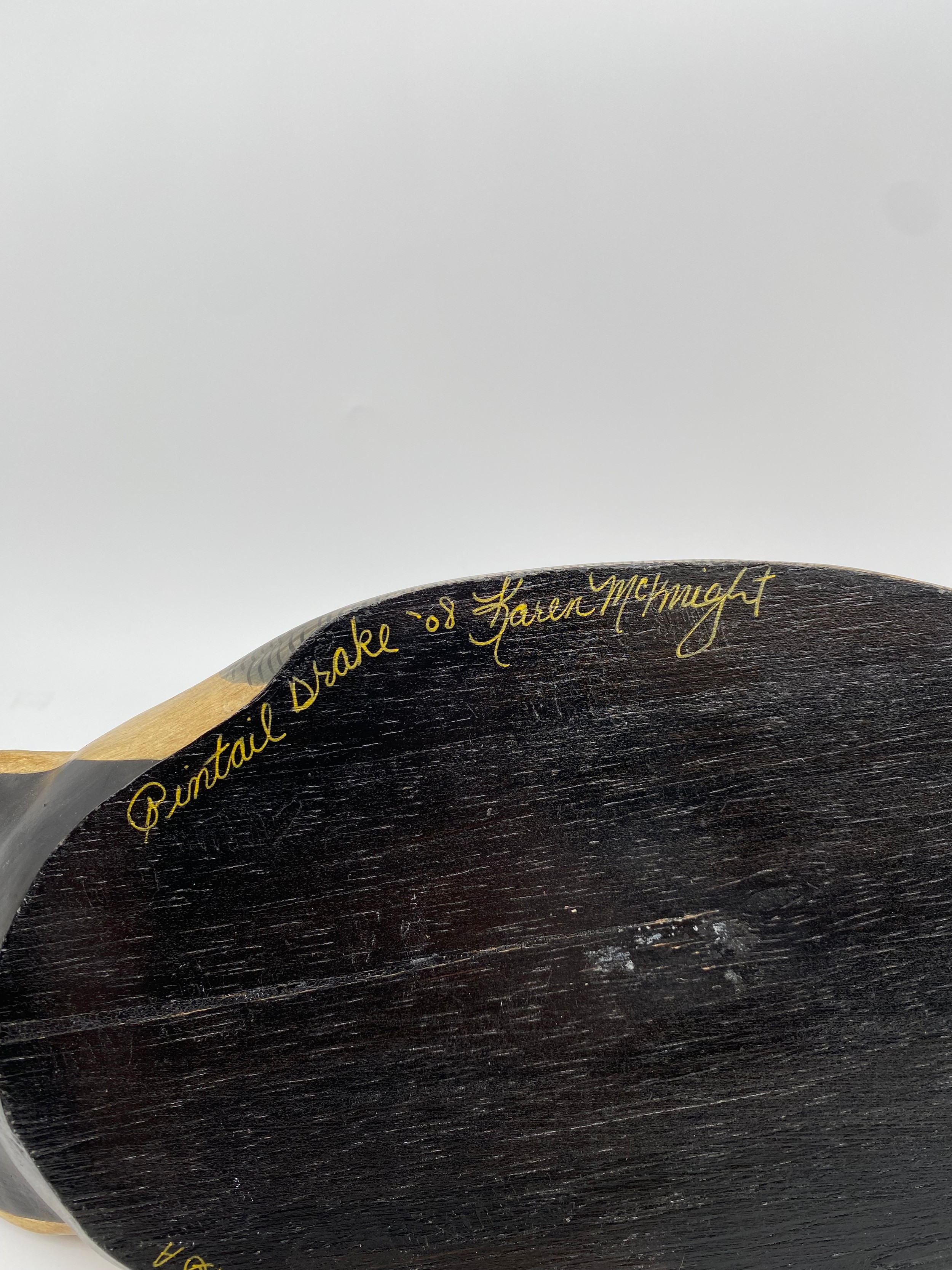 A contemporary hand carved and painted decoy duck titled 'Pintail Drake' by Karen McKnight - Image 4 of 7