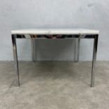 A mid to late 20th century low side or coffee table in the style of Florence Knoll with white marble