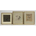A pair of late 19th/early 20th century Japanese Meiji period Shijo-school woodcut prints depicting