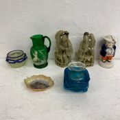 A mixed lot to include a C.1880 Bohemian Mary Gregory green glass jug together with a 19th century