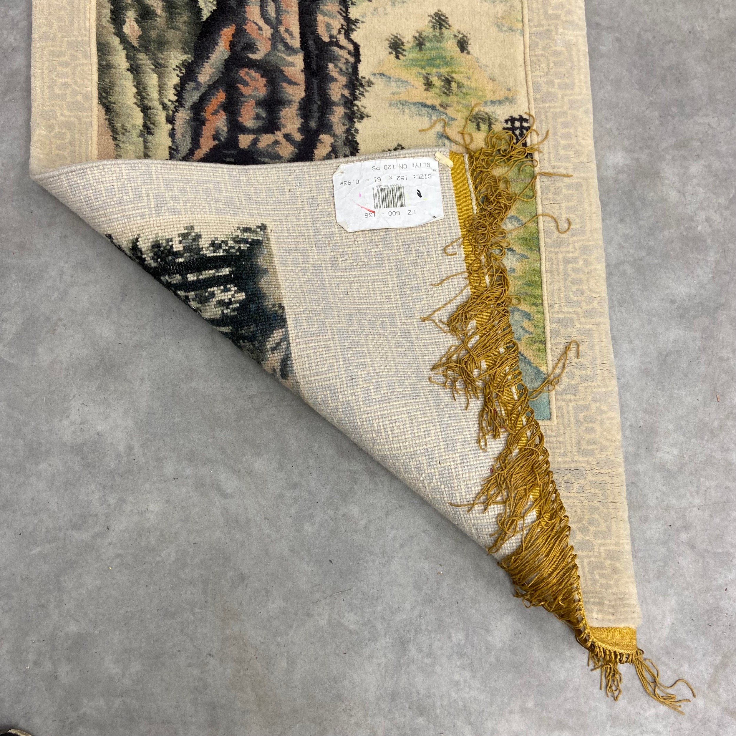 A pair of vintage Chinese part silk wall hanging rugs each with central vignette depicting a - Image 4 of 8