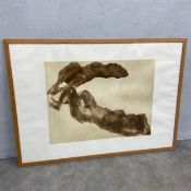 A contemporary limited edition abstract figural sepia etching with aquatint, signed and dated 1985