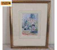 Robert D Taylor, a framed and glazed watercolour, artists at work, monogrammed with label to