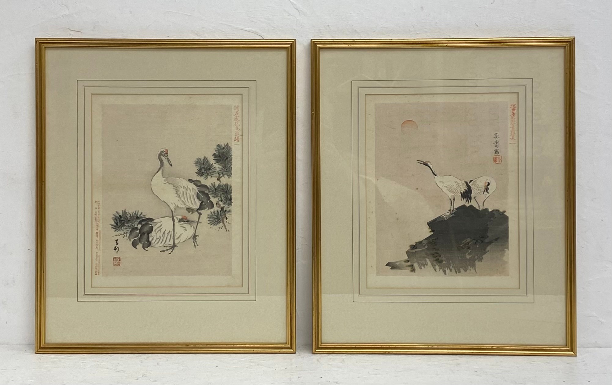 A pair of late 19th/early 20th century Japanese Meiji period Shijo-school woodcut prints depicting