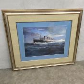 Michael Turner (b.1934), a large contemporary gouache painting of the RMS Queen Mary ocean liner,