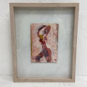 A small contemporary impasto oil on board, abstract nude, in a limewashed tulip frame with