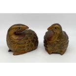 A pair of vintage Oriental style carved and gilt quails. H.14 W.15cm each
