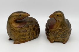 A pair of vintage Oriental style carved and gilt quails. H.14 W.15cm each