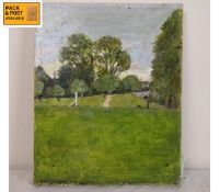 A small unframed oil on canvas, bridge in a landscape. 19x24cm.