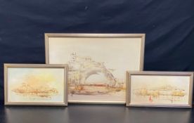 Three mid to late 20th century oils on board, Venetian scenes, indistinctly signed, framed. H.47 L.