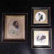 A 19th century watercolour portrait of a gentleman in military dress together with a pair of