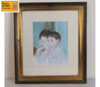 A framed and glazed watercolour, mid century mother and child. 41x46cm.