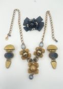 Designer Vicki Sarge necklace, clip on earrings (with maker's mark) and brooch, longest 75cm.