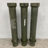 Of military interest; three painted green metal US artillery 155mm shell containers from an M777