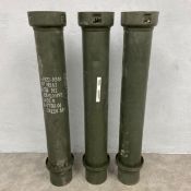Of military interest; three painted green metal US artillery 155mm shell containers from an M777