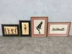 Two framed and glazed 20th century African figural butterfly wing collages along with two limited