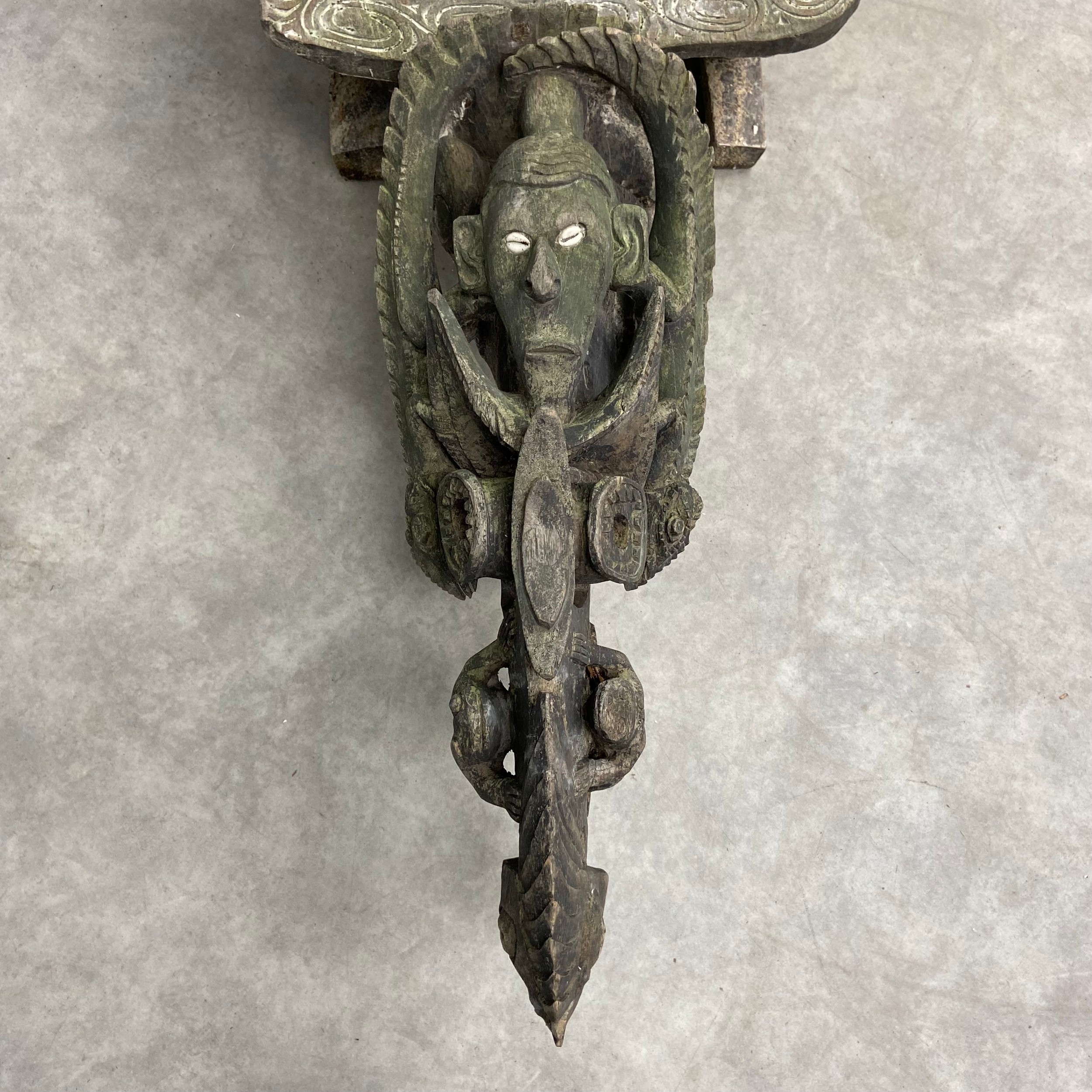 A 20th century African tribal hardwood ceremonial bench of abstract figural form with carved - Image 6 of 7