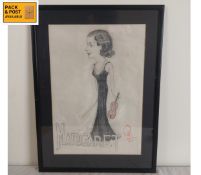 Hubert John Leslie AKA Poli (1890-1976), a 1930s pencil and charcoal caricature of a female