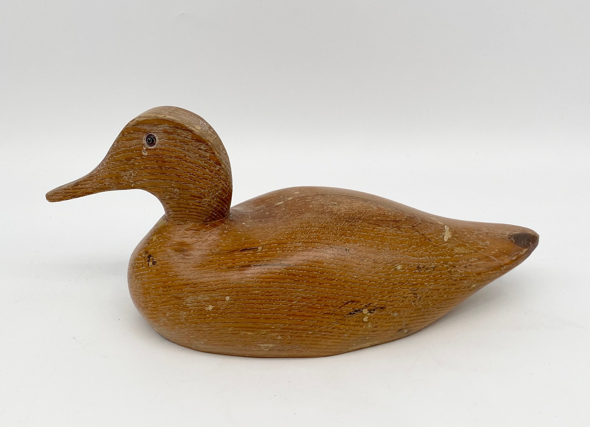 A vintage carved ash decoy duck titled 'Teal Drake' by Archie Thomson together with another - Image 2 of 4