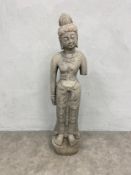 A contemporary composite statue of a standing Bodhisattva on plinth base. H.118cm.